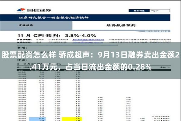 股票配资怎么样 骄成超声：9月13日融券卖出金额2.41万元，占当日流出金额的0.28%