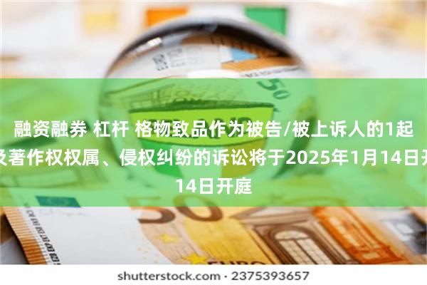 融资融券 杠杆 格物致品作为被告/被上诉人的1起涉及著作权权属、侵权纠纷的诉讼将于2025年1月14日开庭