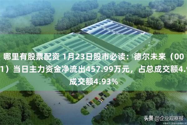 哪里有股票配资 1月23日股市必读：德尔未来（002631）当日主力资金净流出457.99万元，占总成交额4.93%