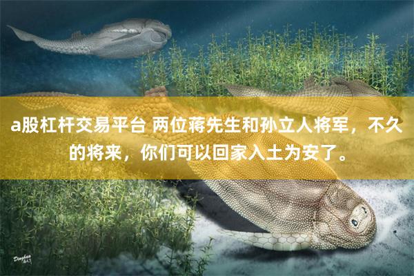 a股杠杆交易平台 两位蒋先生和孙立人将军，不久的将来，你们可以回家入土为安了。